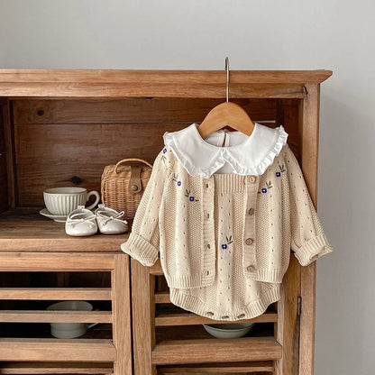 Flower Knitted Romper and Jacket set