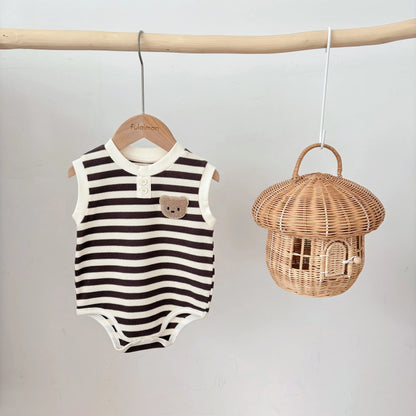Teddy Stripe Ribbed Romper