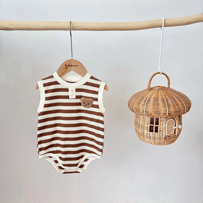 Teddy Stripe Ribbed Romper