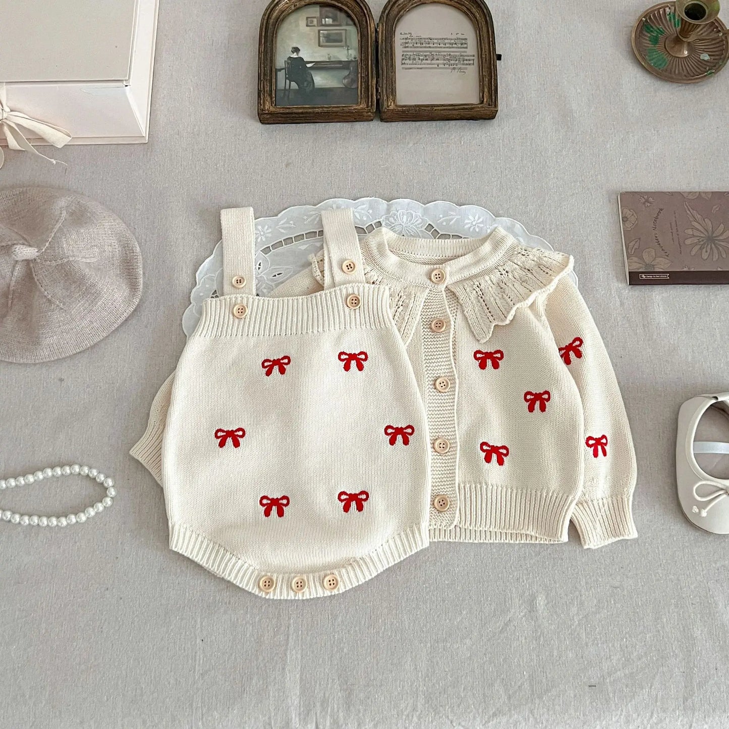 Bow Romper &  Cardigan