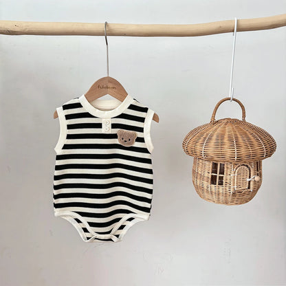 Teddy Stripe Ribbed Romper