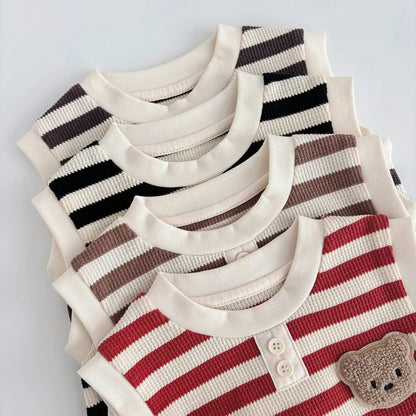 Teddy Stripe Ribbed Romper