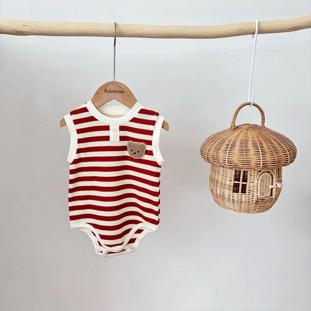 Teddy Stripe Ribbed Romper