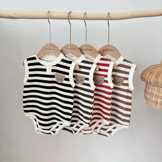 Teddy Stripe Ribbed Romper
